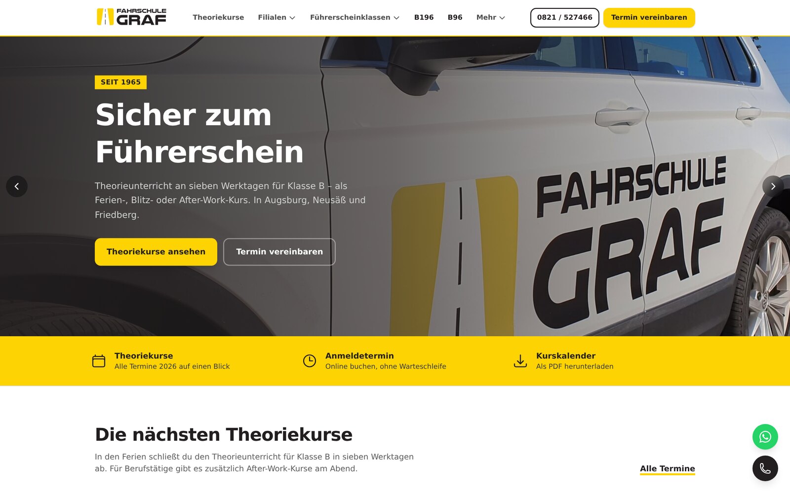 Screenshot der Website Fahrschule Graf