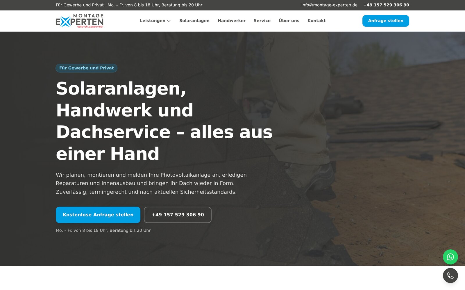 Screenshot der Website Montage Experten