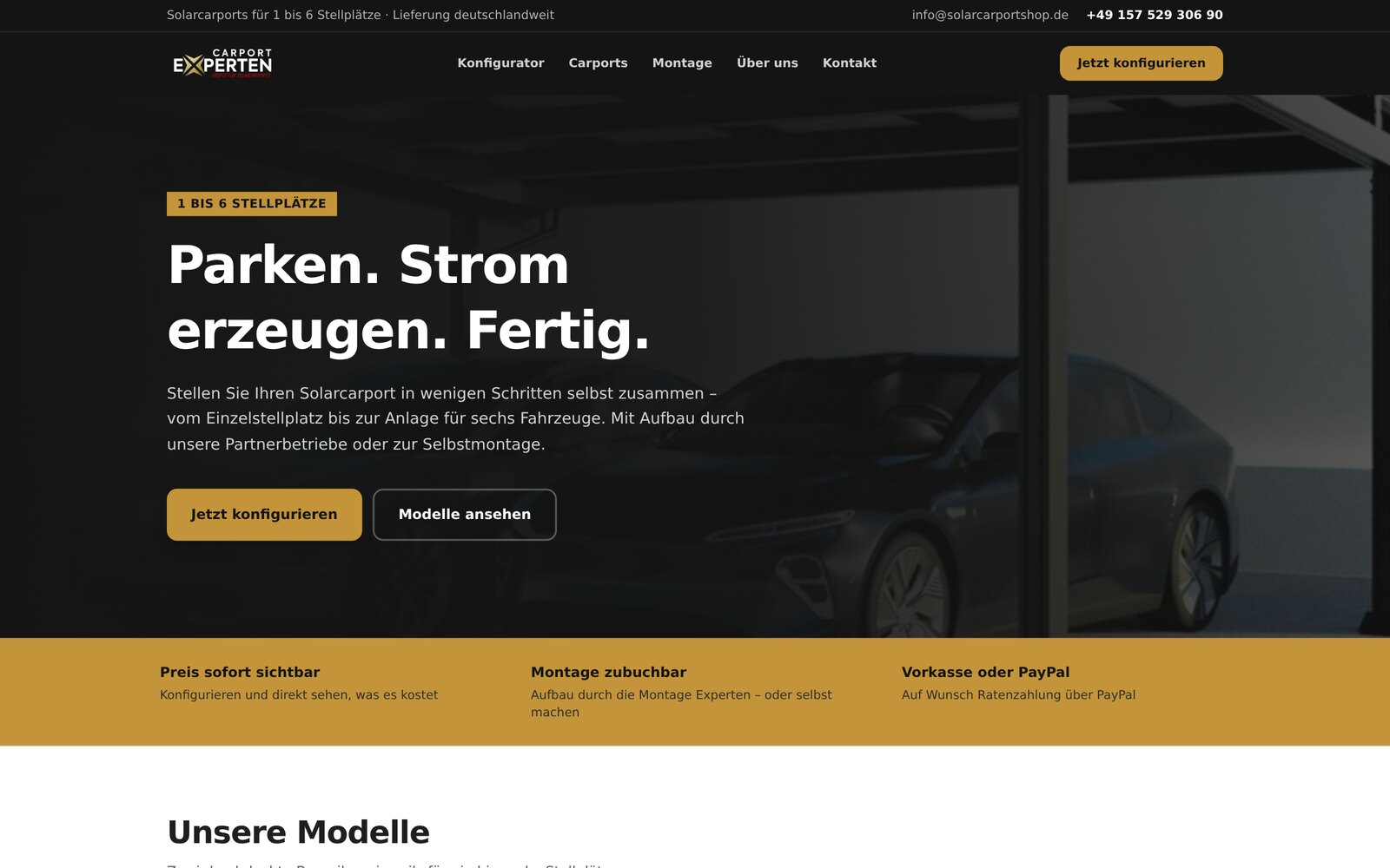 Screenshot der Website Solarcarportshop