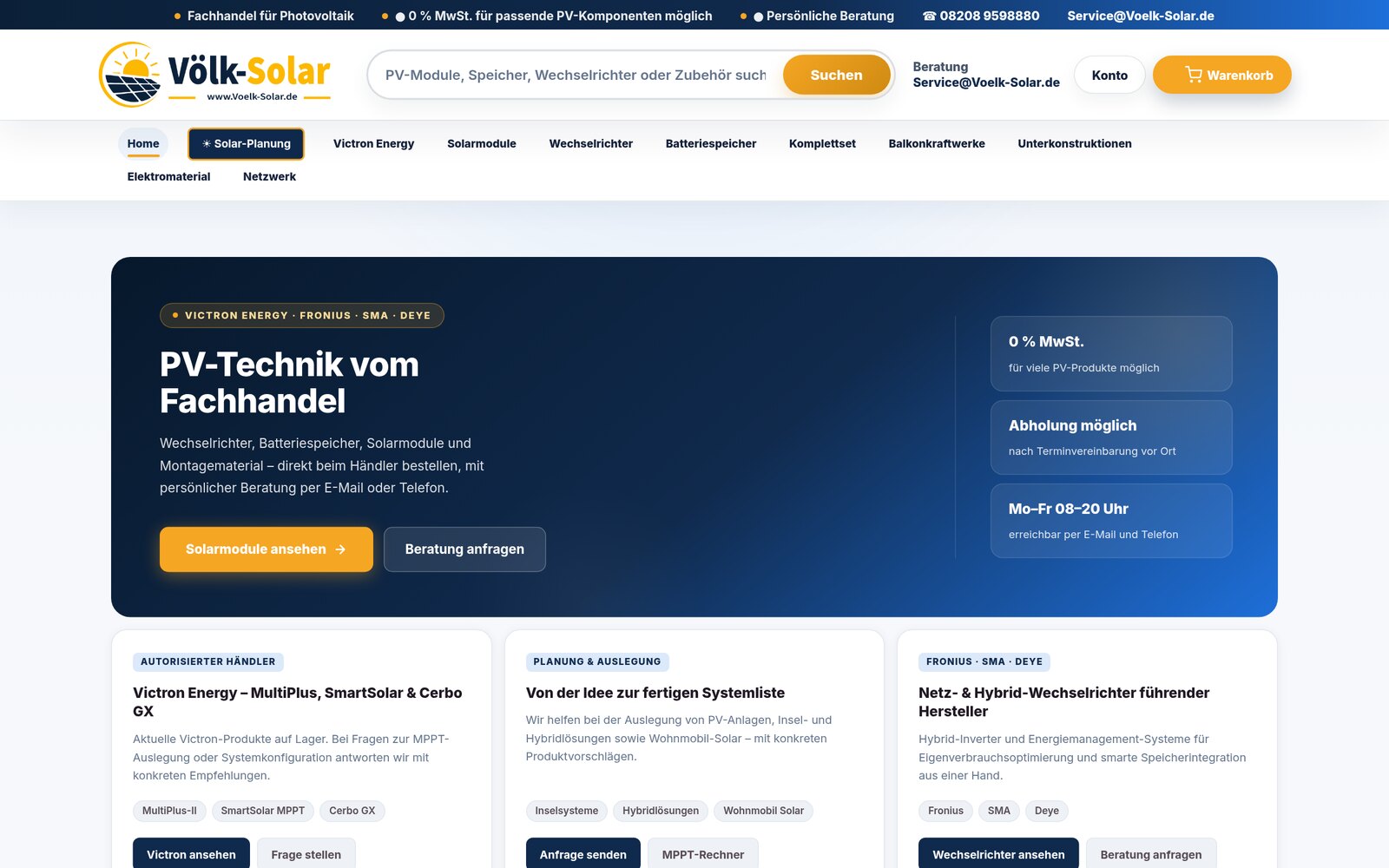 Screenshot der Website Völk-Solar